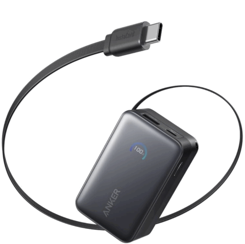 Anker Nano Power Bank (10000mAh, 45W, 巻取り式 USB-Cケーブル) 10000mAh 45W出力 / LEDディスプレイ搭載/USB-Cケーブル一体型/巻取り式ケーブル/iPhone 17 / 16 / 15シリーズ / iPhone Air/Android iPad その他各種機器対応 (ブラック) 